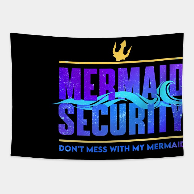 mermaid security - funny merman and mermaid dad Tapestry by savage land 