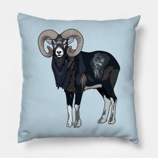 Mouflon sheep cartoon illustration Pillow