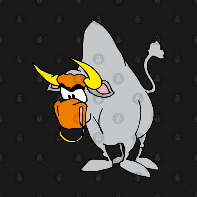 angry bull in cartoon style by drawn freehand