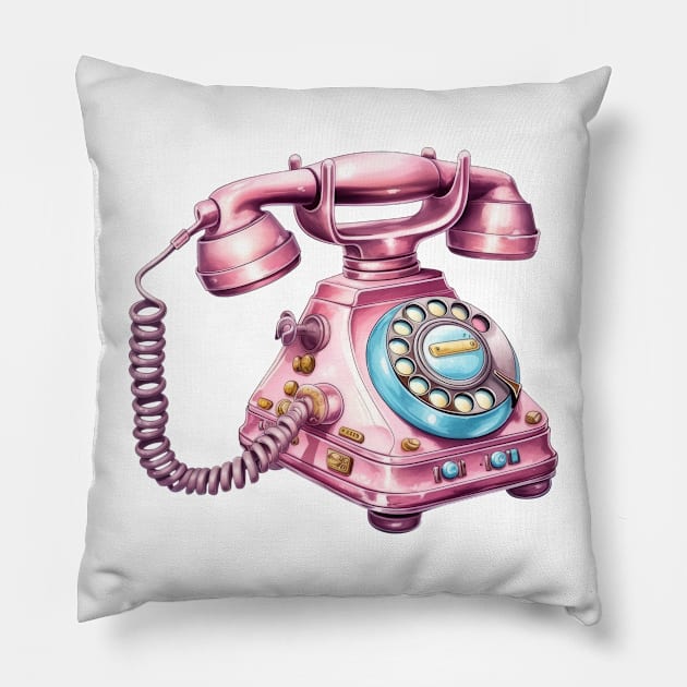 Pink Landline Pillow by Chromatic Fusion Studio