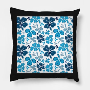 Blue Lucky Clover Hand Drawn Pattern Pillow