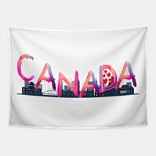 Canada Landmarks Watercolor police - Pink lettering Tapestry