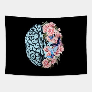 Butterflies  Blue Brain and pink roses, Positivity, Health, Mental, Depression, Anxiety, Mental Iliness Tapestry