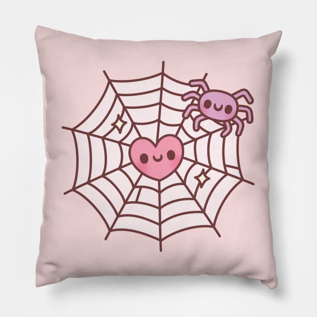 Cute Spider And Heart Caught In Spider Web Pillow by rustydoodle