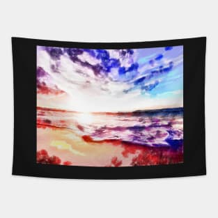 Beach Sunset Cloudy Day Tapestry