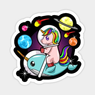 Cool Retro Unicorn Astronaut Riding Narwhal In Space Magnet