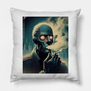 vintage robot smoking Pillow