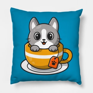 Cute Cat In Tea Cup Cartoon Pillow