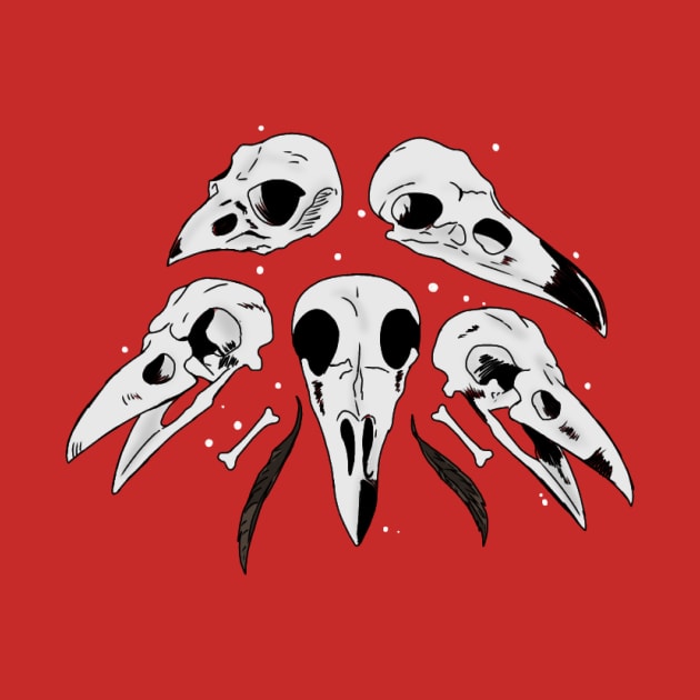 Bird skulls with feathers by Basicallyimbored