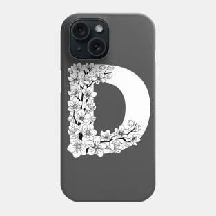 Monochrome capital letter D patterned with sakura twig Phone Case