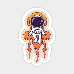 Cute Astronaut Flying With Fire Cartoon Magnet