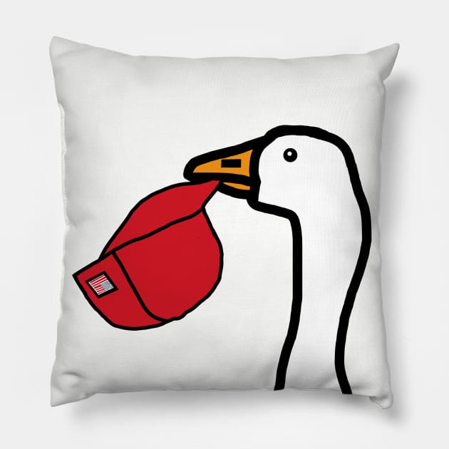 Minimal Portrait Goose Stealing Red Hat Pillow by ellenhenryart