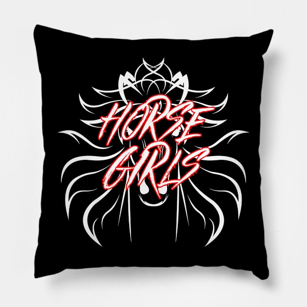 Metal Horse Girls - White Design Pillow by Horse Girls