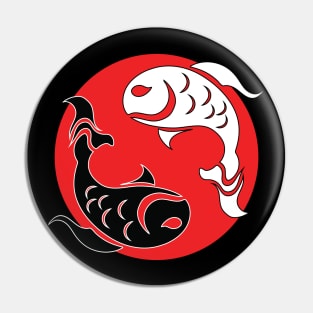 Yin and Yang Tribal style fish, red Pin