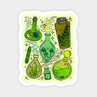 Witchy Potion Bottles Green Magnet