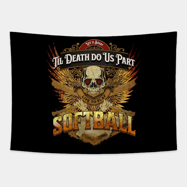 Life is Short - Live to Play Softball - Fiery Sunset Tapestry by FutureImaging