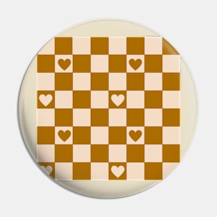 Checkerboard Brown Hearts Half Retro Pin