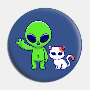 Cute Alien with Cat Cartoon Pin