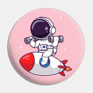 Cute Astronaut Lifting Dumbbell On Rocket Cartoon Pin