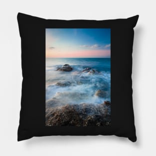 Waves and rocks long exposure Pillow