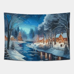 Winter Lake at Night Tapestry