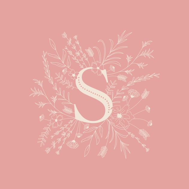 Botanical Letter S (Hibiscus Pink) by Cascade Patterns