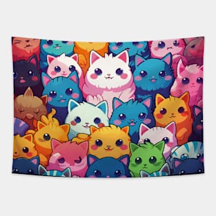 Furry Cuteness: 101 Kawaii Cats in Pastel Paradise Tapestry