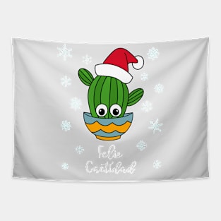 Feliz Cactidad - Cactus With A Santa Hat In A Bowl Tapestry