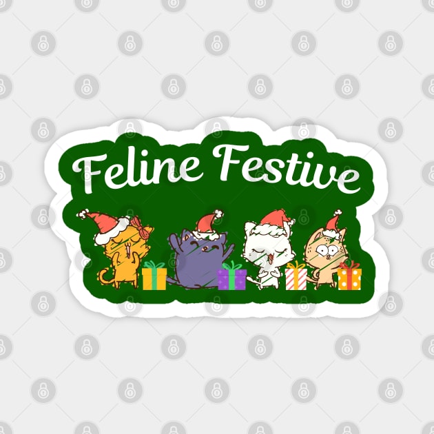 Feline Festive Christmas Cats With Gifts Magnet by Creatifly Graphic Tees
