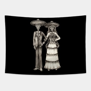 Sugar skull couple love wedding day of the dead. Tapestry