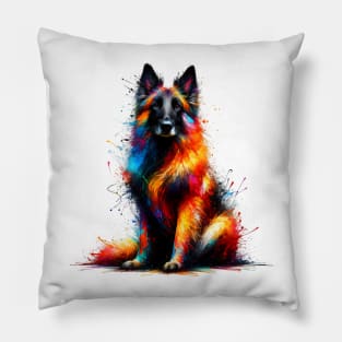 Colorful Belgian Laekenois Portrait in Splash Paint Style Pillow