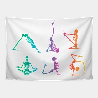 Funny Skeleton Yoga Poses Colorful Skeleton Fitness Gym Tapestry