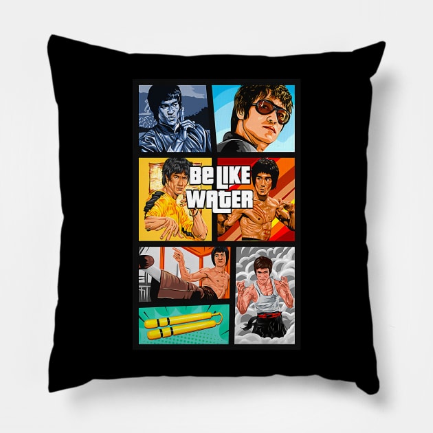 Vintage Movie Bruce Jeet Kune Do Be Water Lee Pillow by Garmentcrooks