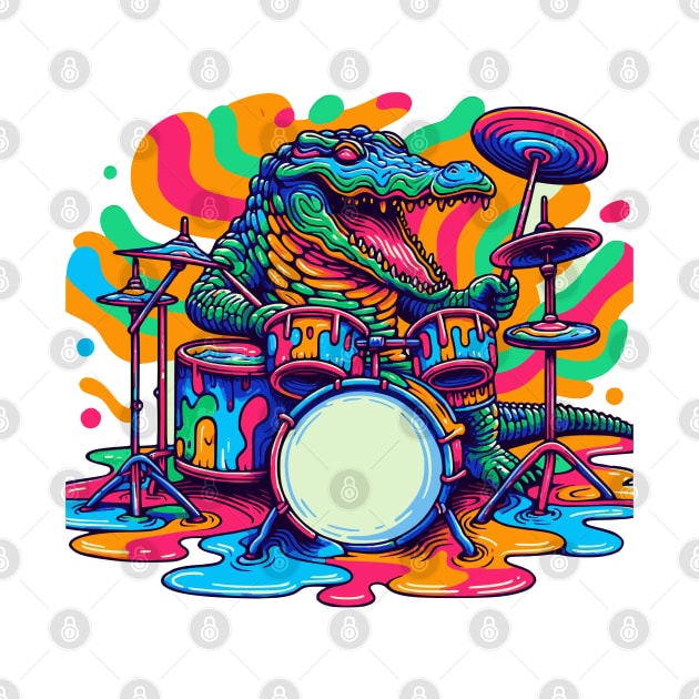 Funny Colorful Crocodile Playing Drums by JoeStylistics