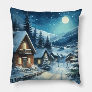 Winter Country Road at Night Pillow