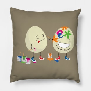 Funny Easter eggs decorating each other Pillow