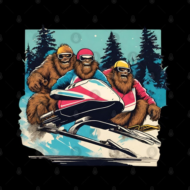 Funny Bigfoot Team Bobsleigh in Winter Time Vintage Bigfoot Dad by DaysuCollege