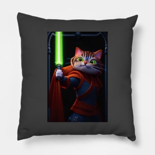 Fun Cat Print ~ AI Art ~ Fantasy Cat ~ Sci-fi Cat ~ Cats with Lightsabers Pillow