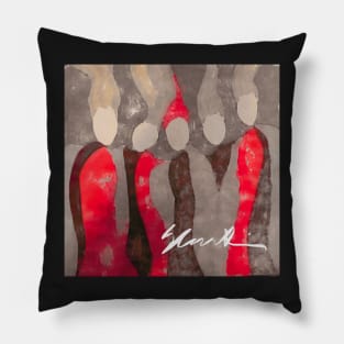 Women in Gray and Red Pillow