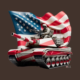 American Military Soldier and USA Flag by focusln T-Shirt