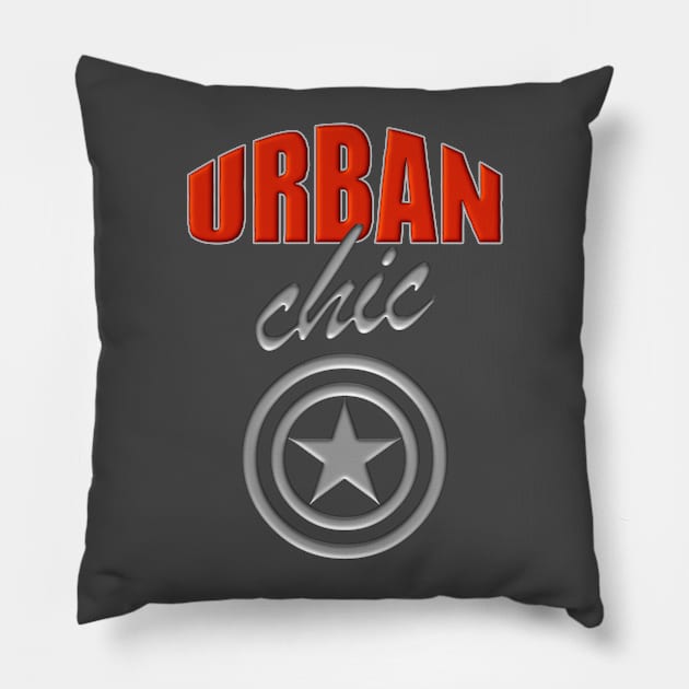 Urban Chic Fiery Orange-Red And Metallic Silver Logo-Style Design Pillow by Suzette Ransome Illustration & Design