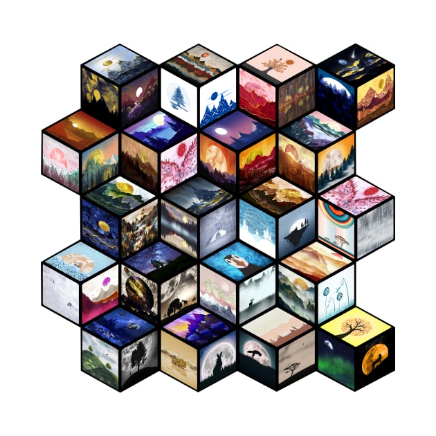 Cube pattern with a selection of my best illustrations by cesartorresart