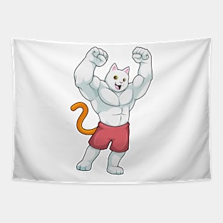 Cat as Bodybuilder with big Muscles Tapestry