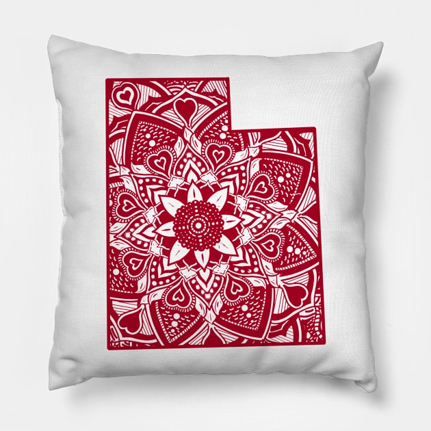 Utah tank, UT tank, Utah, UT, Maroon Utah, Utah Yoga, Utah Mandala, Utah art, Maroon UT, UT Yoga, UT Mandala, UT art, , Utah outline Pillow by Get Hopped Apparel