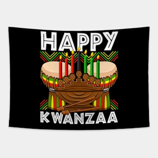 Happy Kwanzaa Drum Kinara Seven Candles Africa Celebration Tapestry