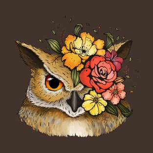 Owl With A Royal Autumn Flower Crown T-Shirt