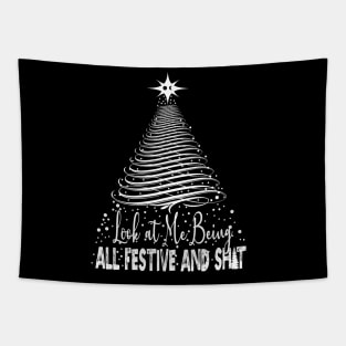 Funny Christmas All Festive Vintage Sarcastic Xmas Tree Tapestry