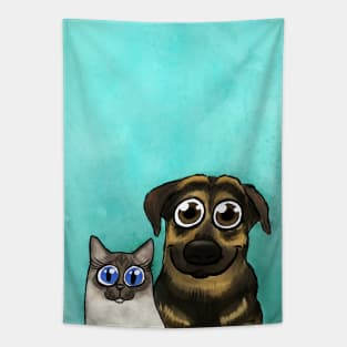 Lucky and Karlo - cute cartoon cat and dog Tapestry