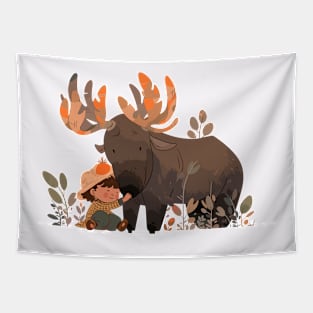 Cute Moose Animal Loving Cuddle Embrace Children Kid Tenderness Tapestry