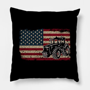 Farm Tractors America Flag I Patriotic Farming Pillow